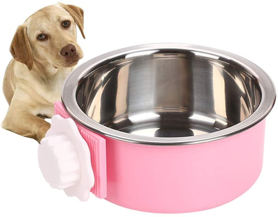 QWZNDZGR Crate Dog Bowl, Stainless Steel Removable Hanging Food Water Bowl Crate Coop Cup ,Pet