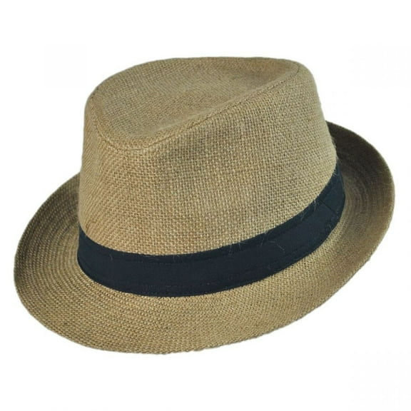 Jute Fabric C-Crown Trilby Fedora Hat - XXL - Tan
