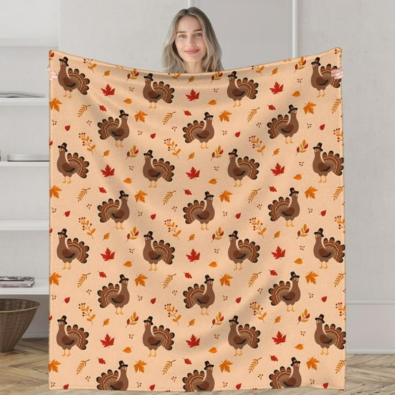Fall Pumpkin Throw Blanket 50"x60" Leaves Turkey Throws Flannel Thanksgiving Blankets-Fall and Thanksgiving Home Decoration Gifts
