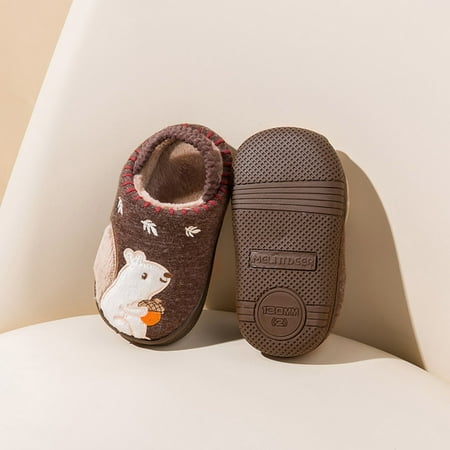 

TOWED22 Baby Girls Shoes Girls Home Slippers Warm House Slippers For Toddler Lined Winter Indoor Shoes Coffee