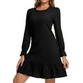 thumbnail image 7 of Cuteduck Women's Fall Casual Long Sleeve Dress Ribbed Round Neck Loose Boho Midi Ruffle Dress S-2XL, 7 of 7