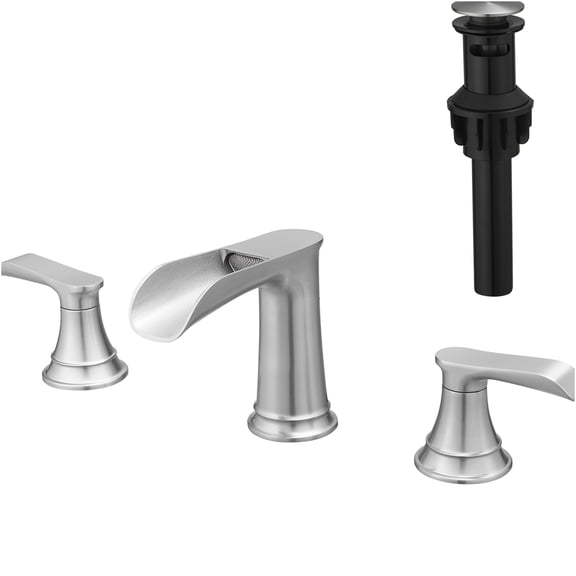 JERFIT 8-inch Widespread Bathroom Faucet, Brushed Nickel 3-Hole Vanity Sink Faucet with Pop-Up Drain, Solid Brass Construction, Double Handle Lever Design