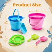 3 Packs Foldable Pail Bucket With Shovels & Bag Collapsible Buckets Multi Purpose For Beach Camping Gear Party Fishing And Fun Summer Activities (blue/pink/green)