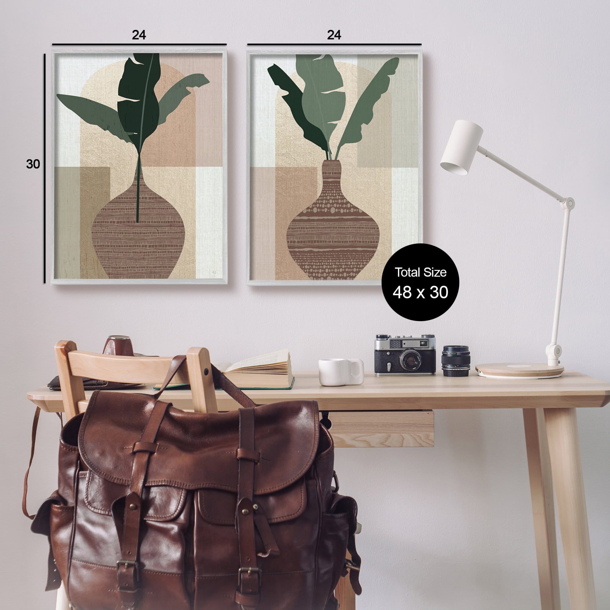 Stupell Industries Boho Geometric Plant Vases Botanical & Floral Painting Gray Framed Art Print Wall Art, 24 x 30, Set of 2