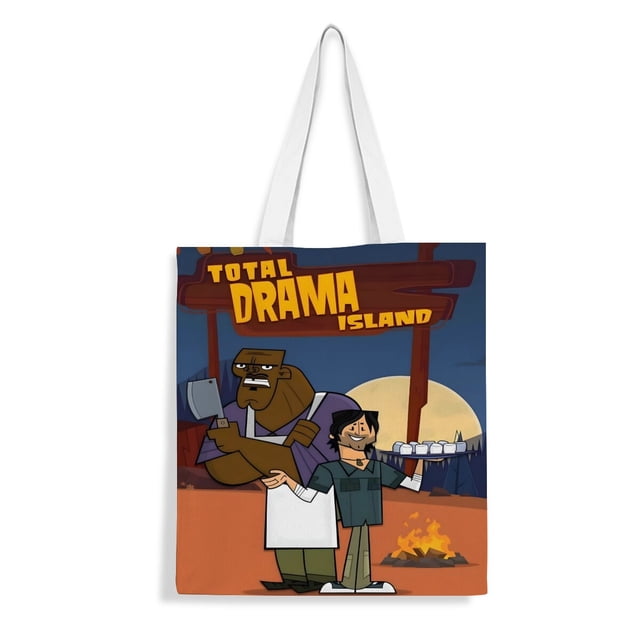 Total Drama Island Bolso de tela con estampado de lienzo para mujer, bolsa de compras reutilizable y estética, con cremallera interior, regalo para mujer, 35 × 40 cm.