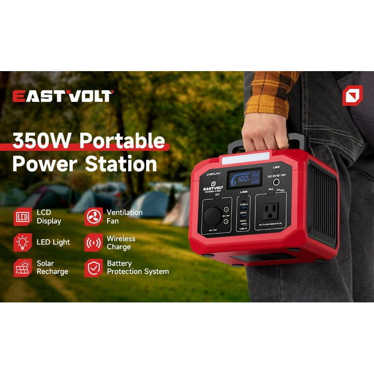 Eastvolt Portable Power Station 350W (500W Surge), 299.5Wh/83200mAh  Lithium-Ion Battery with 110V AC Outlet, Wireless Charger, Solar Generator  for