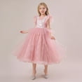 thumbnail image 6 of AINIYS Girls Short Sleeve Lace Trimmed Dress With Crew Neck And Hidden Back Zipper Flowy Skirt For Wedding Guest And Tea Party Pink 6 Years, 6 of 9