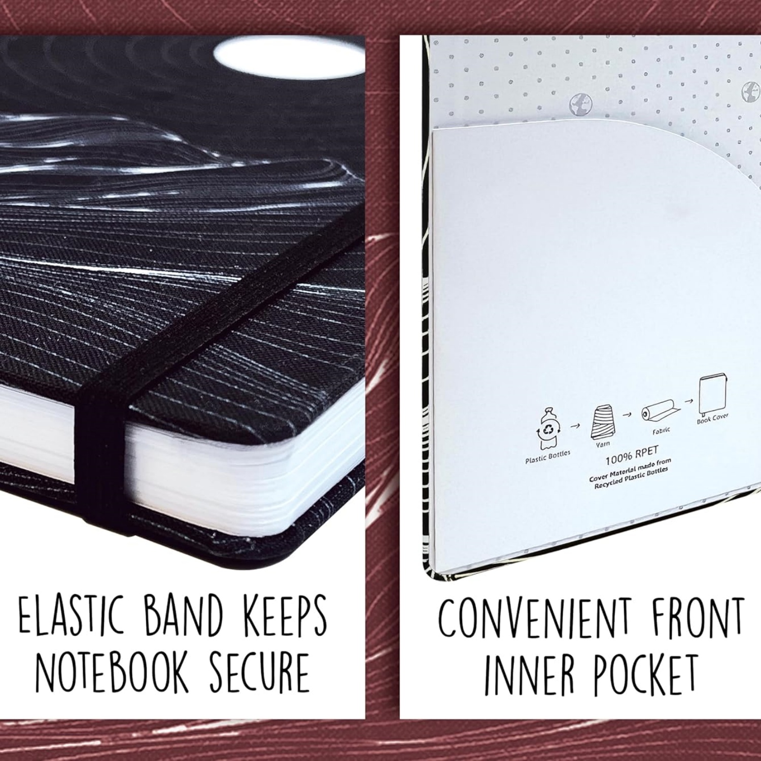 Better Office Products d Plastic Bottle Notebook Journal, 8.3" x 5.8" (A5), 192 College Ruled Pages, Hardcover, Inner Pocket, Banded, Cover Made of Plastic Bottles (1, Black)