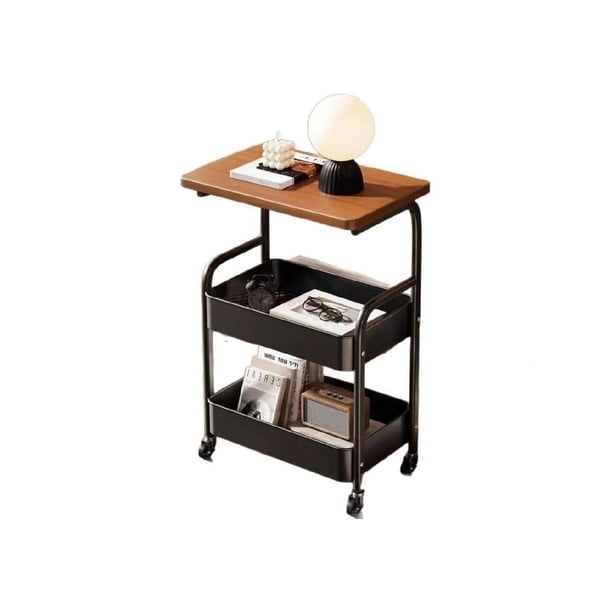 3 - tier rolling cart madera tabletop: utility cart lockable wheels, multipurpose almacenamiento organizer trolley kitchen, oficina, dormitorio, sturdy metal frame small spaces, fácil montaje