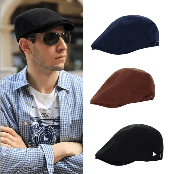 DOPI Fashion Casual Womens Mens Unisex Beret Hat Solid Baseball Flat Cap Topee BlackOne size