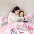 thumbnail image 4 of Feelyou Cartoon Rainbow Unicorn Twin Bedding Sets 7pcs for Kids, Stars Clouds Girl Bedding Comforter Set, Psychedelic Galaxy Sheet Sets, Pink, 4 of 8