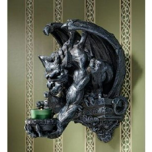 13" Dark Winged Dragon Gargoyle Statue Sculpture Wall Sconce Candle Holder