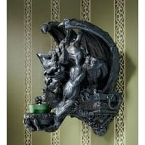 13" Dark Winged Dragon Gargoyle Statue Sculpture Wall Sconce Candle Holder
