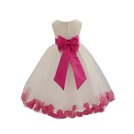 

Ekidsbridal Wedding Pageant Rose Petals Ivory Tulle Flower Girl Dress Junior Bridesmaid Summer Easter Communion 302T 2