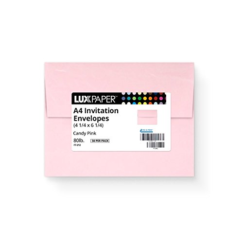 LUXPaper A4 Invitation Envelopes, 4 1/4 x 6 1/4, 80 lb. Candy Pink, 50 Pack