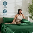 thumbnail image 5 of Bare Home Luxury Poly Satin Sheet Set for Hair and Skin, 15” Deep Pockets, King, Forest Green, 5 of 8