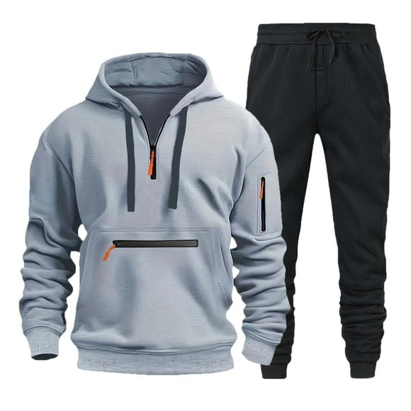 2025 Men's Suits Men's Autumn Two Piece Men Suit Fashionable Hooded Sweatshirt Set Party Suit for Men Hooded Sweatshirt and Casual Mens 3 Piece Suit Light Gray Long Pants Men