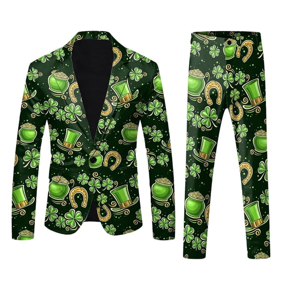 Mens St Patricks Day 3D Digital Printed Suit Set Light Business Suit Jacket Suit Suit Men'S Suits Green Xxl