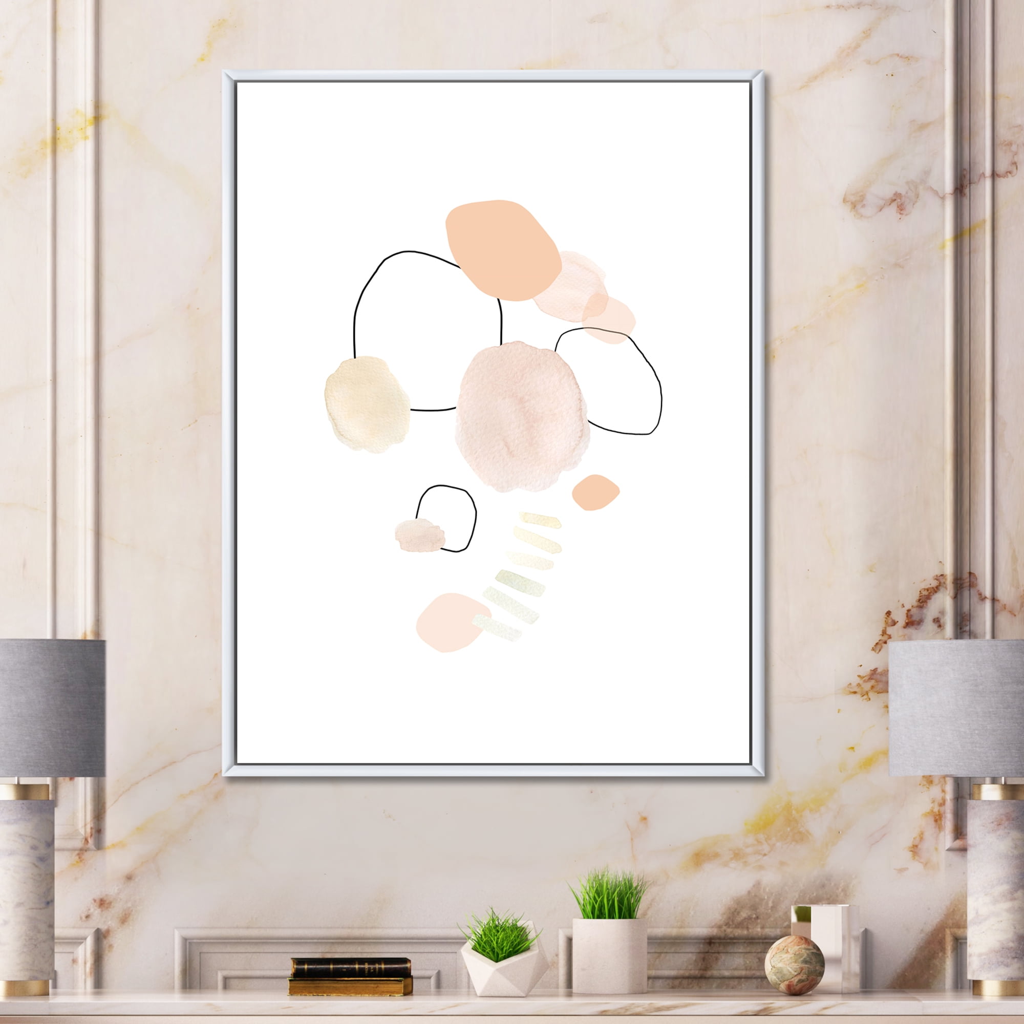 Designart 'Watercolour Stains On White' Shabby Chic Framed Canvas Wall Art Print
