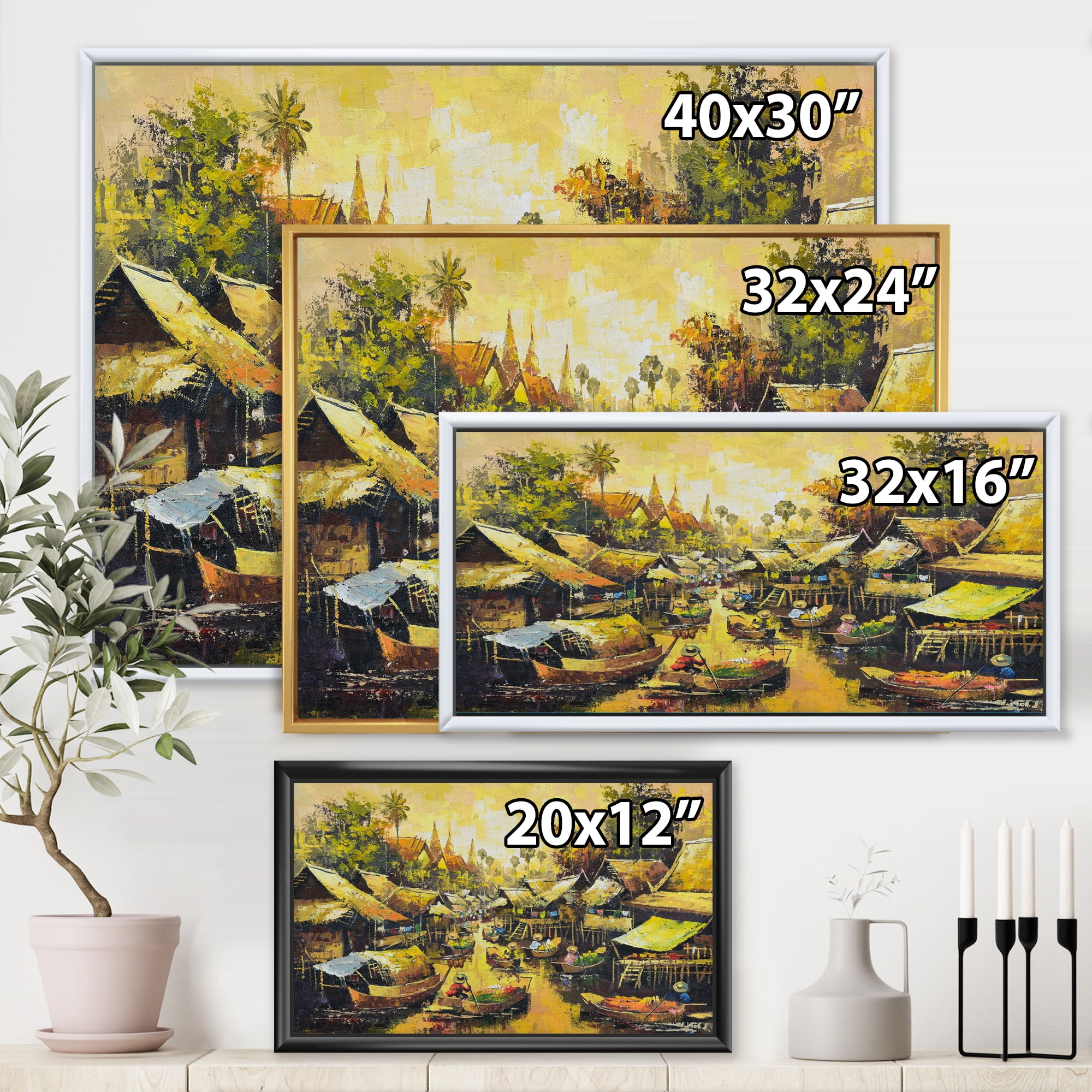 Designart 'Ancient Waterside Life II' Traditional Framed Canvas Wall Art Print