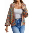 thumbnail image 1 of Women'S Color Block Open Front Long Sleeve Ribbed Knit Cropped Cardigan Sweaters Deep Color L, 1 of 3