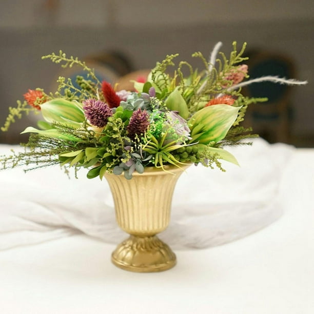 Jarrón de copa de hierro europeo Macarena Decoración para el hogar sala de estar arreglo floral figuritas artesanales Adornos de Maceta de Metal para Hote oro florero decorativo