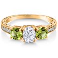 thumbnail image 3 of Gem Stone King 18K Yellow Gold Plated Silver Green Peridot Ring Set with Moissanite (2.12 Cttw) (Size 7), 3 of 6
