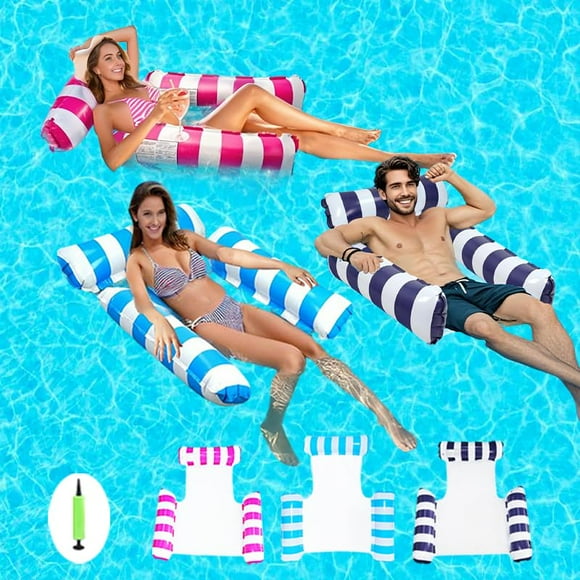 Hamaca de agua inflable Hqyib de Pool Floats 4 en 1 para adultos, paquete de 3