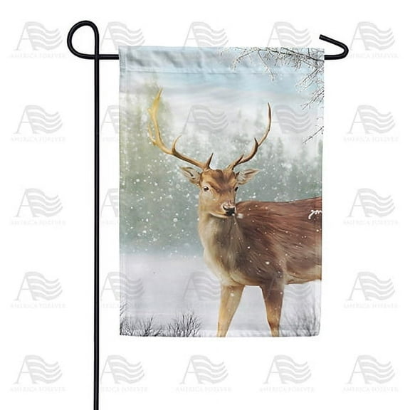 America Forever Winter Animals Garden Flag Double Sided Vertical Decorative 12.5 x 18 inches for Outdoor, Yard, Porch Happy Holiday Snowfall Winter Forest Buck and Doe Snowflake Garden Flag