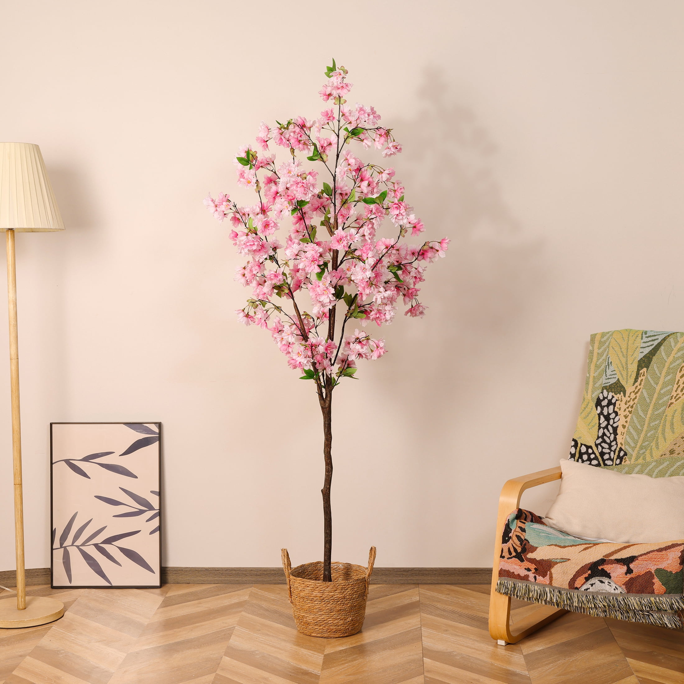 HiPlants 6ft Artificial Pink Cherry Blossom Tree in Black Pot, Faux Wishing Tree Indoor for Garden Office Party Wedding Hotel, Fake Plants for Office Home Decor