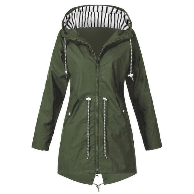 kcavykas Chaqueta impermeable para mujer con capucha, ligera, cortavientos de manga larga, con cremallera, cordón ajustable y bolsillos. Oferta de liquidación.
