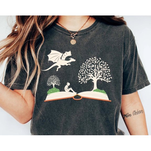 Girl and Dragon Book Shirt Reading Book Shirt Gift For Bookworms Booksellers Gift Fantasti
