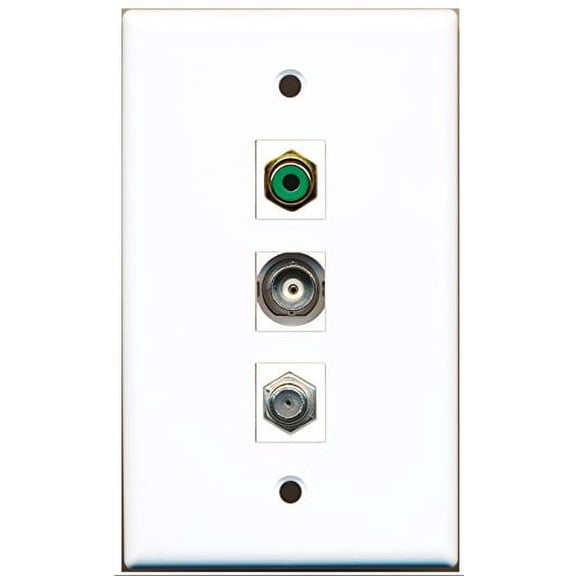 RiteAV - 1 Port RCA Green and 1 Port Coax Cable TV- F-Type and 1 Port BNC Wall Plate