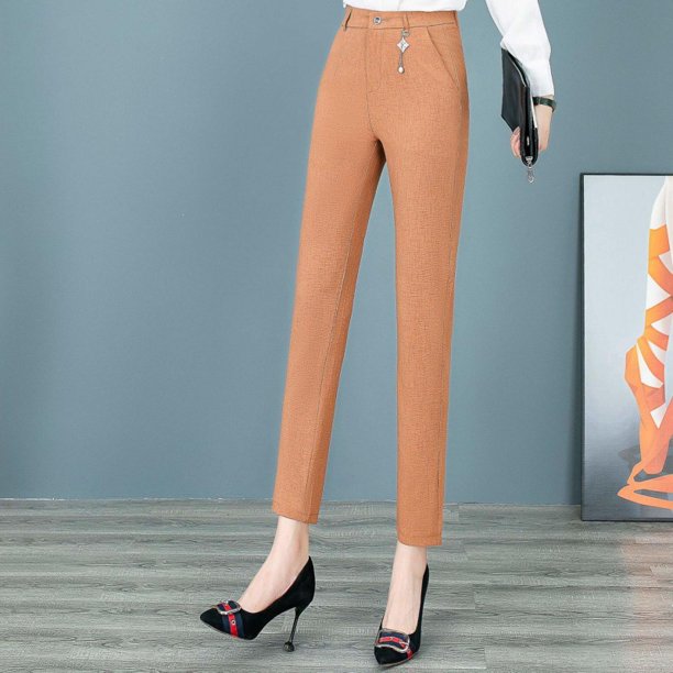 Pantalones rectos casuales de corte recto para mujer Pantalones finos con cremallera para mujer de mediana edad Temporada primavera/verano