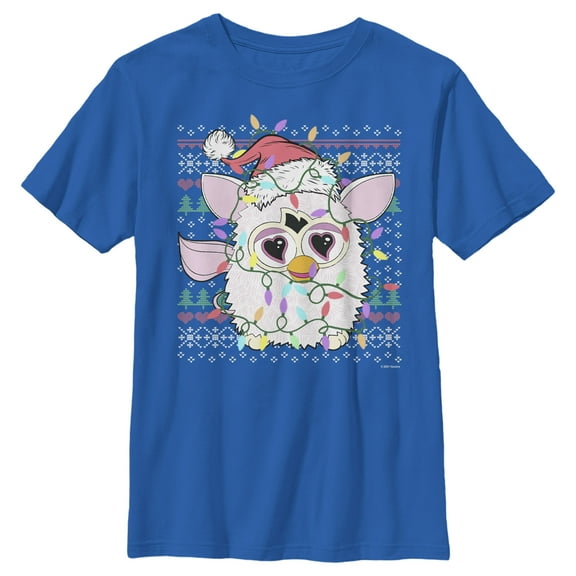 Boy's Furby Christmas Lights Ugly Sweater Print  Graphic T-Shirt