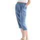 thumbnail image 1 of Puntoco Pantalones De Tubo Con Bolsillo Transpirables Informales De Algodón Y Lino De Color Sólido De Cintura Alta Para Mujer Pantalones Recortados Azul Xxl, Regalo Para Mujer, 1 of 6