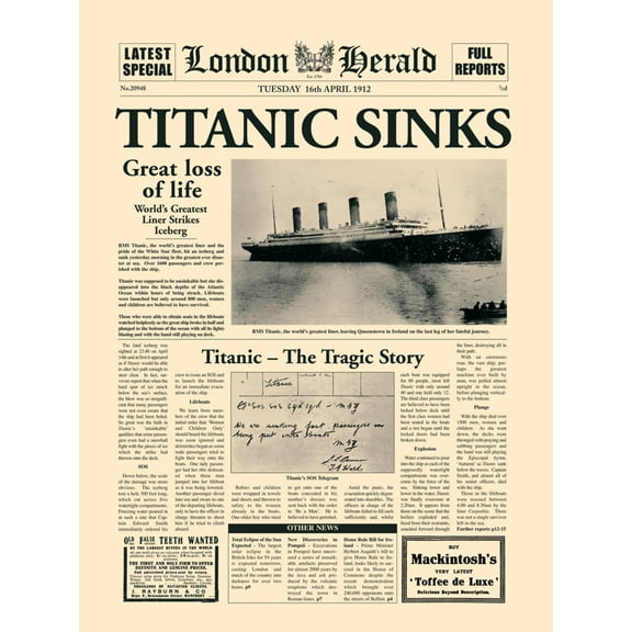 Art.com Titanic Sinks Art Print by The Vintage Collection, 12" x 16"