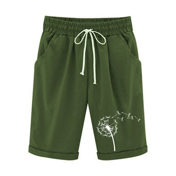 QQAMB Shorts for Women Elastic Waist Drawstring Print Loose Casual Summer Shorts with Pockets Army Green XL