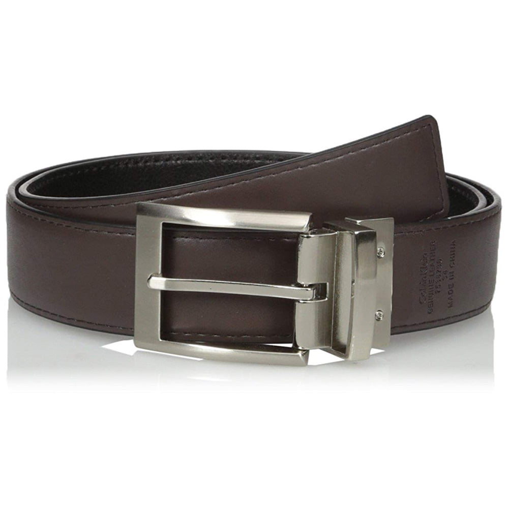 Calvin Klein Leather Logo Belt - 105 cm (41.3 Inches) - Black - Men