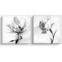 2 Panel Black And White Canvas Wall Art White Flower Rose Nordic Canvas Prints Painting Wall Decor for Living Room Wooden Framed Home Decorations - 12"x12" (White Flower, 12 x 12 2pcs)