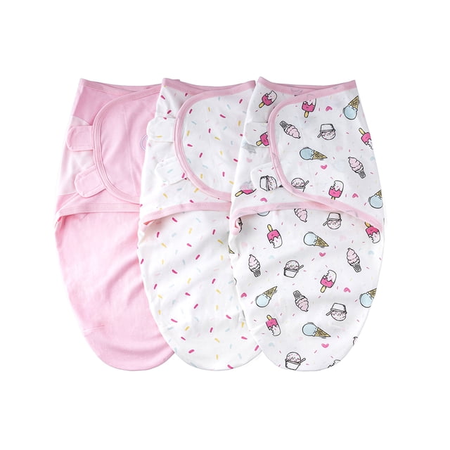Mantita insular SU3007 3PCS Baby Swaddle Wrap Manta Manta de dormir infantil de algodón suave con lindo patrón de helado para bebés recién nacidos Niños Niñas Insular Mantita