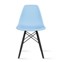 2xhome Blue Mid Country Modern Molded Shell Designer Plastic Chair Side No Arms Wheels Armless Dark Wood Wooden Eiffel for Dining Room Bedroom Kitchen Accent Office DSW Comfortable Desk