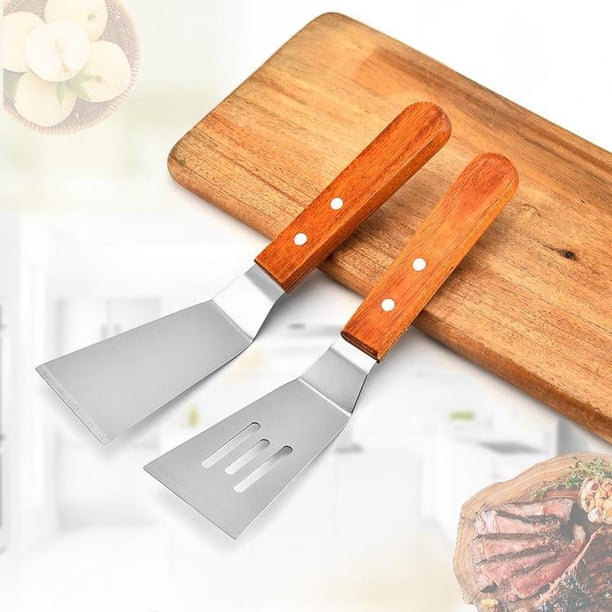 2 espátulas de metal de acero inoxidable para plancha, accesorios para panqueques, volteador para asar, hornear y cocinar.