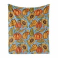 thumbnail image 1 of Harvest Soft Flannel Fleece Throw Blanket, Agriculture Theme Vegetable Pattern Corns Pumpkins and Sunflowers, Cozy Plush for Indoor and Outdoor Use, 70" x 90", Orange Yellow Pale Blue, by Ambesonne, 1 of 6