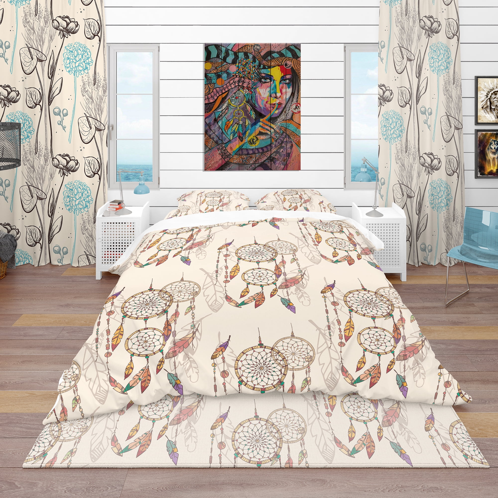 Designart 'Bohemian Dream Catcher with Beads & Feathers' Southwestern Duvet Cover Set