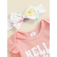 thumbnail image 6 of Suealasg 3Pcs Newborn Baby Girl Outfits Long Sleeve Letter Print Romper + Flower Print Long Pants + Headband +Hat Set 3 6 Months Infant Girls Fall Clothes, 6 of 8