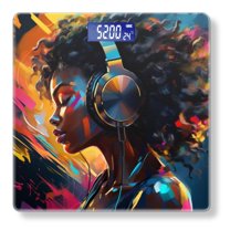 High Precision Body Weight Scale Smart Bathroom Scales with Large LCD Display(400lbs),Decorative for Bedroom-Beautiful Black Woman With Curly Hair Wearing Headphones