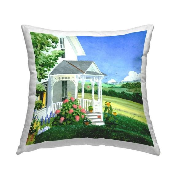 Stupell Industries Cottage Garden Lawn Landscape Square Decorative Printed Throw Pillow, 18 x 18