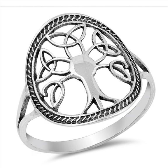 Oxidized Celtic Knot Tree of Life Filigree Ring Sterling Silver Band 925 Jewelry Female Male Size 9