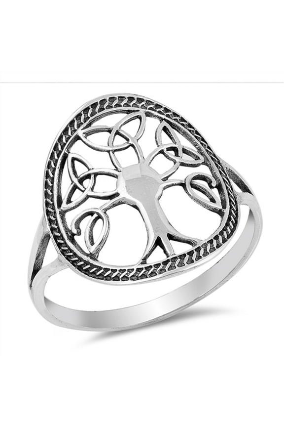 Oxidized Celtic Knot Tree of Life Filigree Ring Sterling Silver Band 925 Jewelry Female Male Size 10